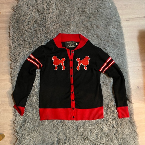 Collectif Sweaters - Cute poodle varsity cardigan